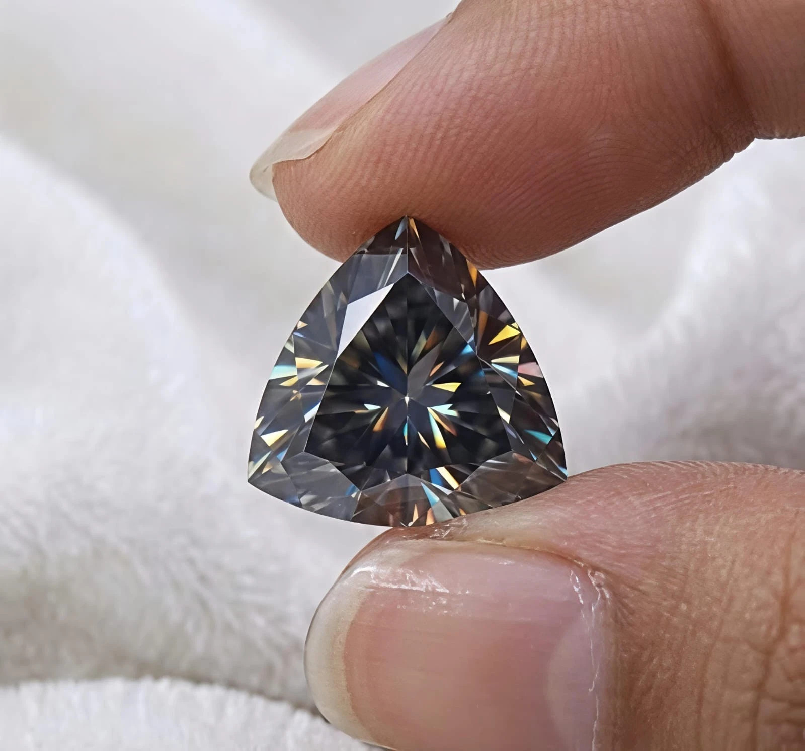 2 CT Trillion Cut, Fancy Grey Color VVS1 Clarity Diamond 8x8 MM Gemstone+ Gift