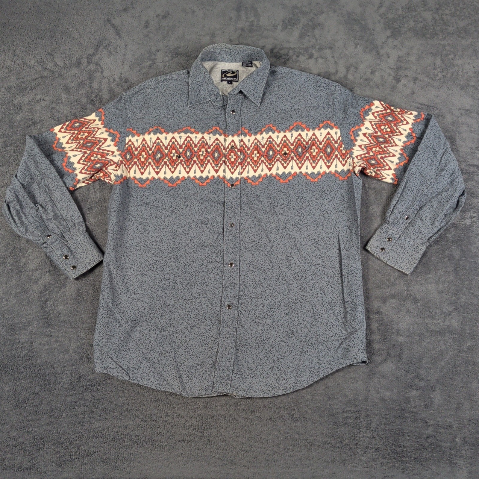 Vtg Roper Western Ranch Aztec Rodeo Button Long Sleeve Shirt Large