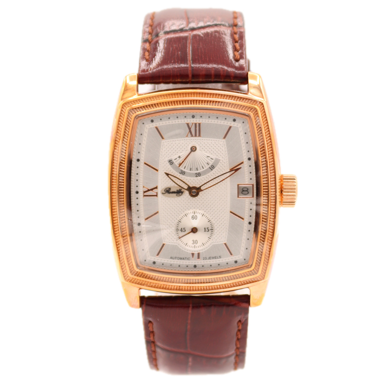 NOS 42mm Romilly R928-505 Power Reserve 2857 Automatic Wristwatch Rose Gold Tone