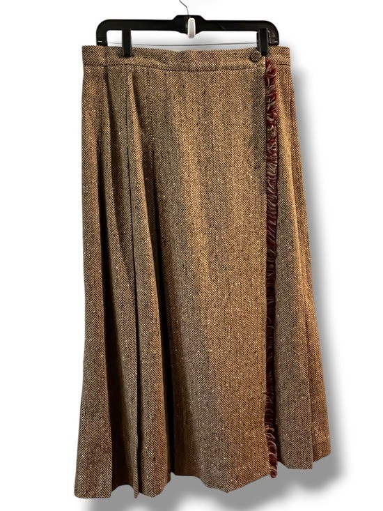 Vintage Susan Bristol Maxi Skirt Size 14 Pleated Wrap Herringbone Tweed Country