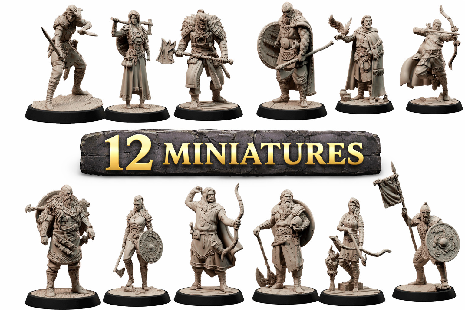Fantasy Viking Warrior Miniatures Bundle 12 Resin RPG Tabletop Figures