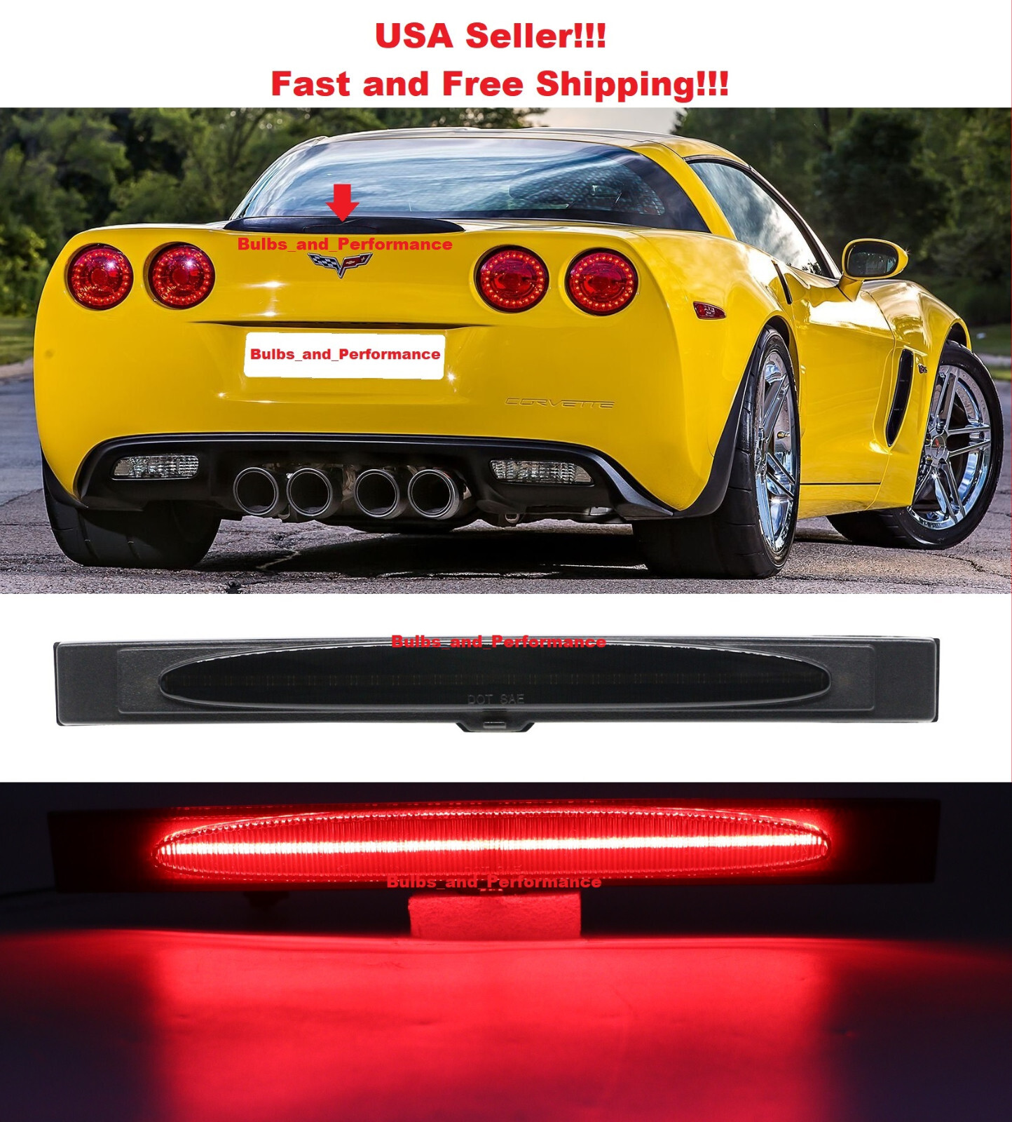 SMOKED LENS LED 3RD THIRD BRAKE LIGHT LAMP for 2005-13  CORVETTE CHEVROLET C6
