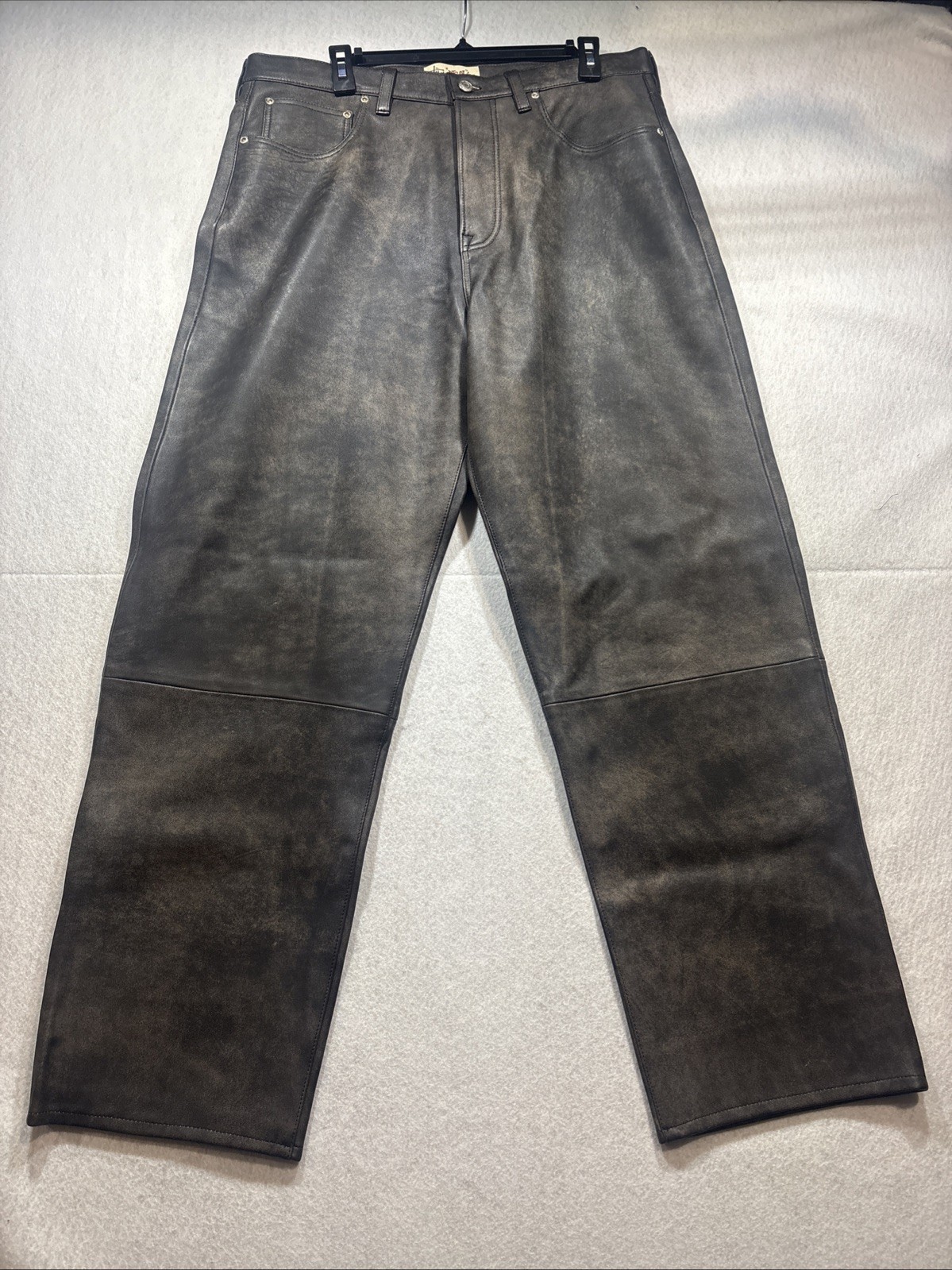 Stussy Big Ol Jeans Stonewash Lamb Leather Pants Distressed Streetwear Sz 34