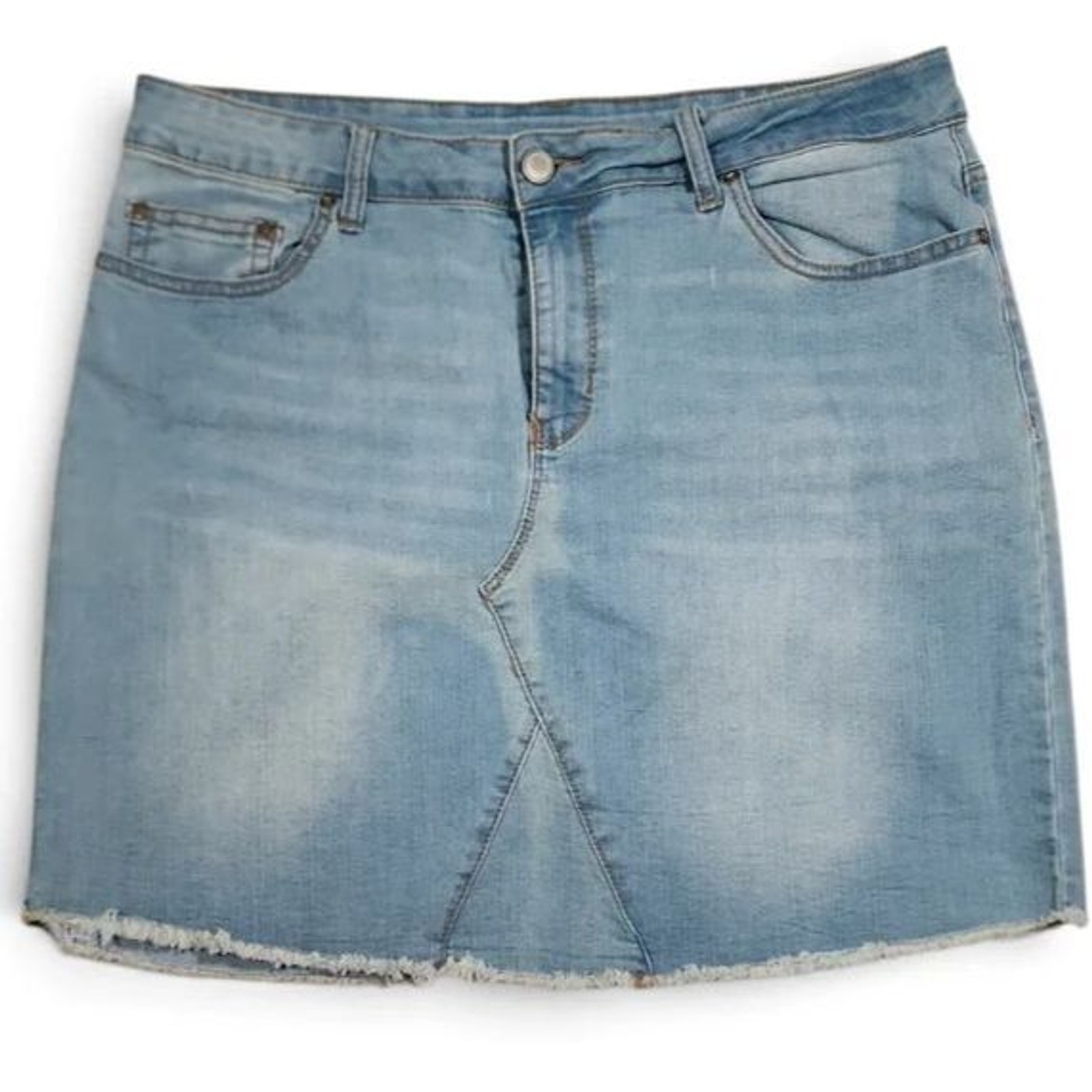 Faded Glory Women’s Light Wash Denim Mini Skirt Raw Frayed Hem Jean Skirt 16
