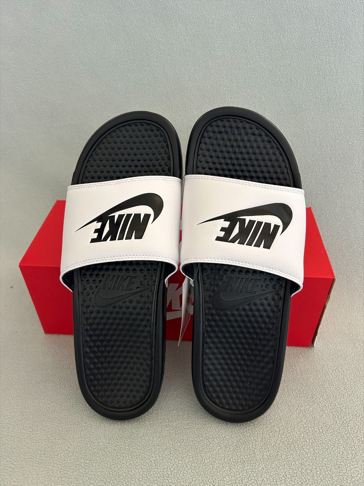 NWT Nike Benassi JDI Mens Slides Sandal Size 8-12 Black White New 343880-090 NWT Nike Benassi JDI Mens Slides Sandal Size 8-12 Black White New 343880-090