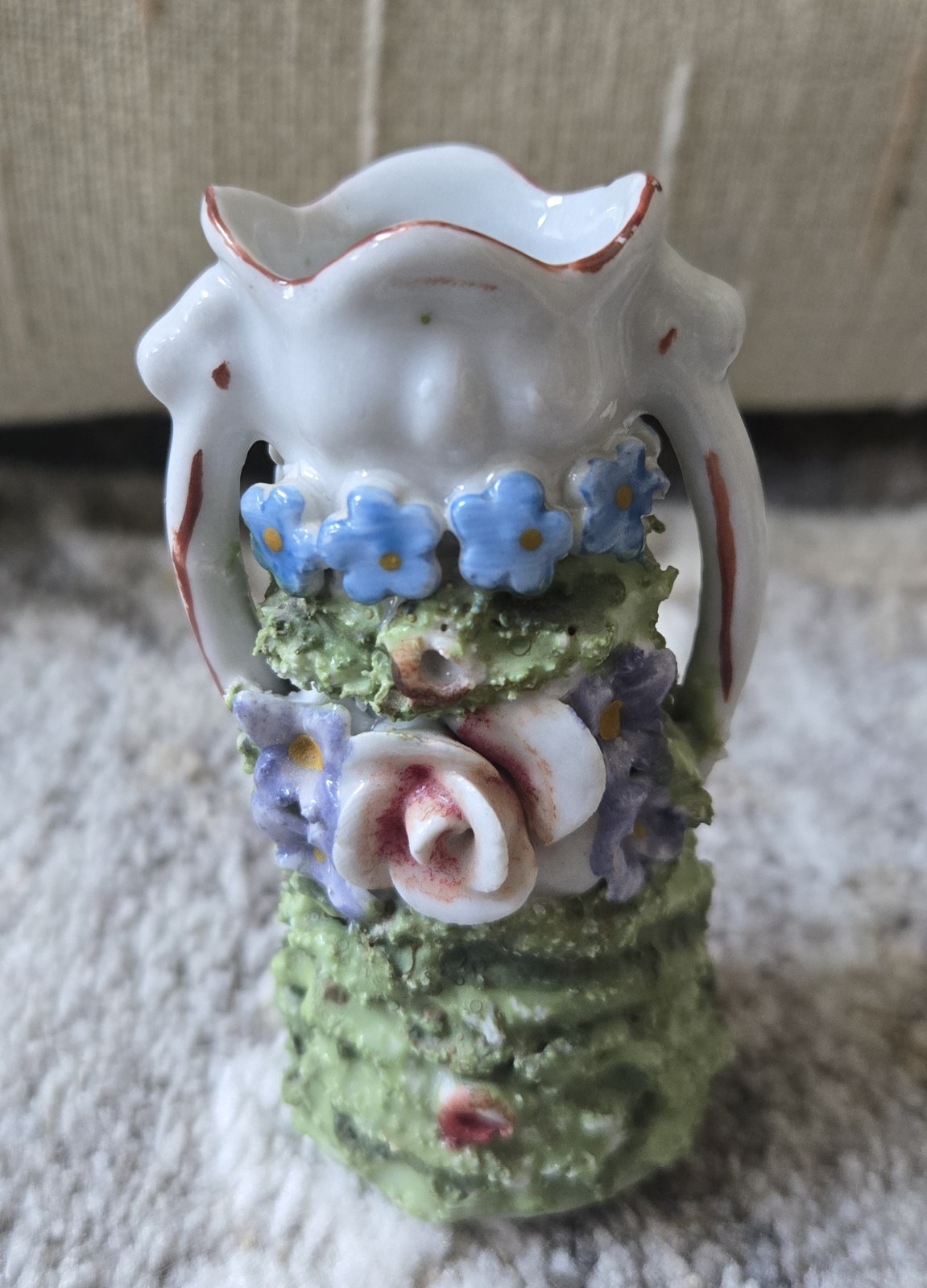 Antique C. 1910 Elfinware Vase Mossware 2-Handled Posey Vase, made in Germany Antique C. 1910 Elfinware Vase Mossware 2-Handled Posey Vase, made in Germany