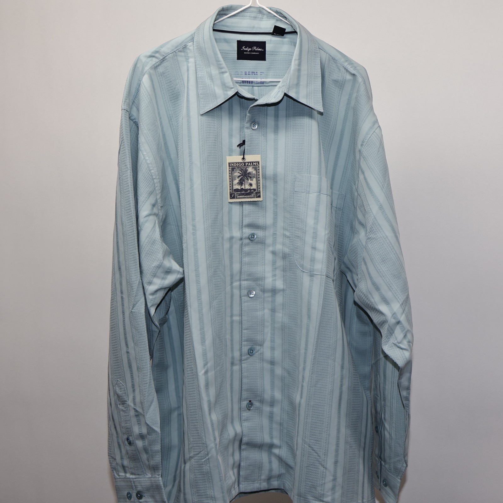 Tommy Bahama Indigo Palms Shirt Embossed Stripe Frost Blue SAMPLE New Large L