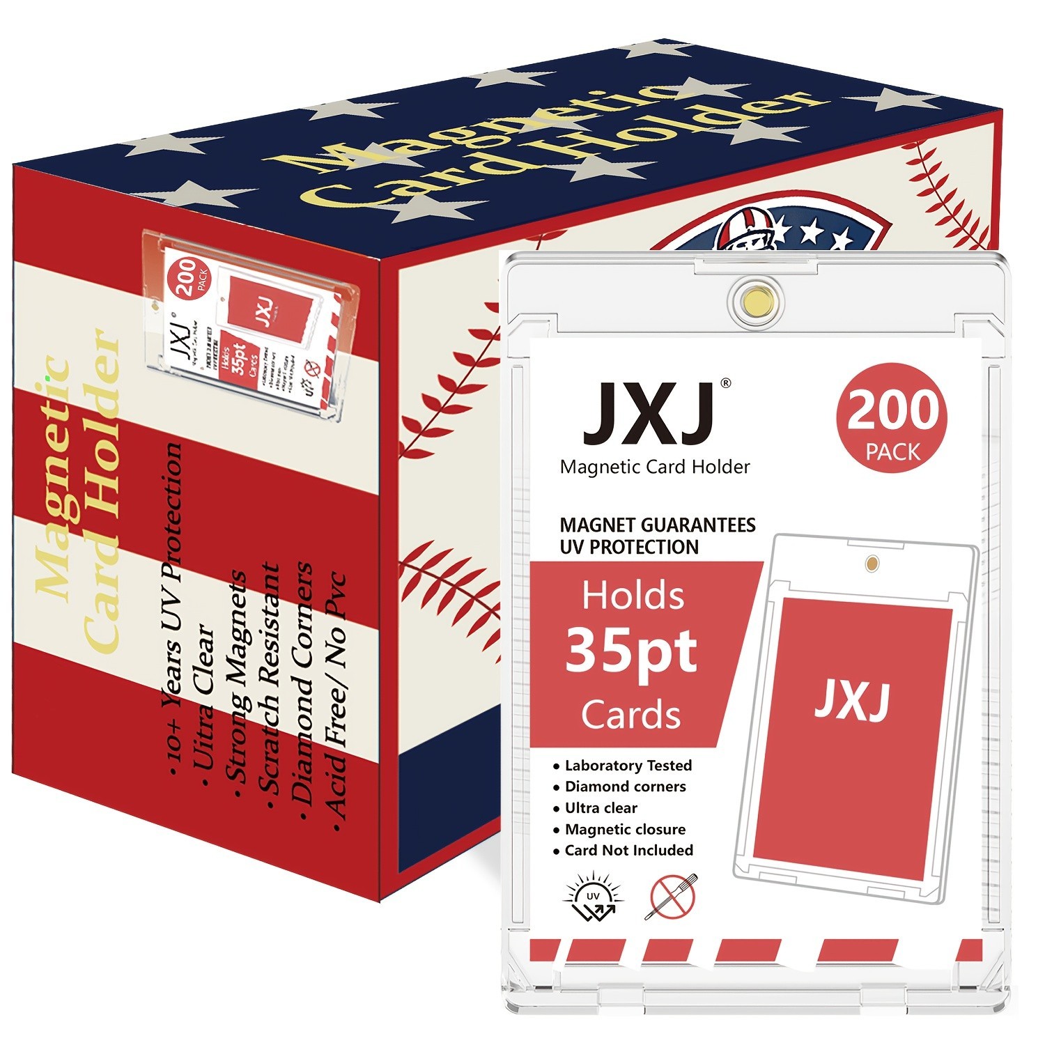 [200ct Magnetic Card Holder] - 35pt Thick Card Case Protector For Baseball