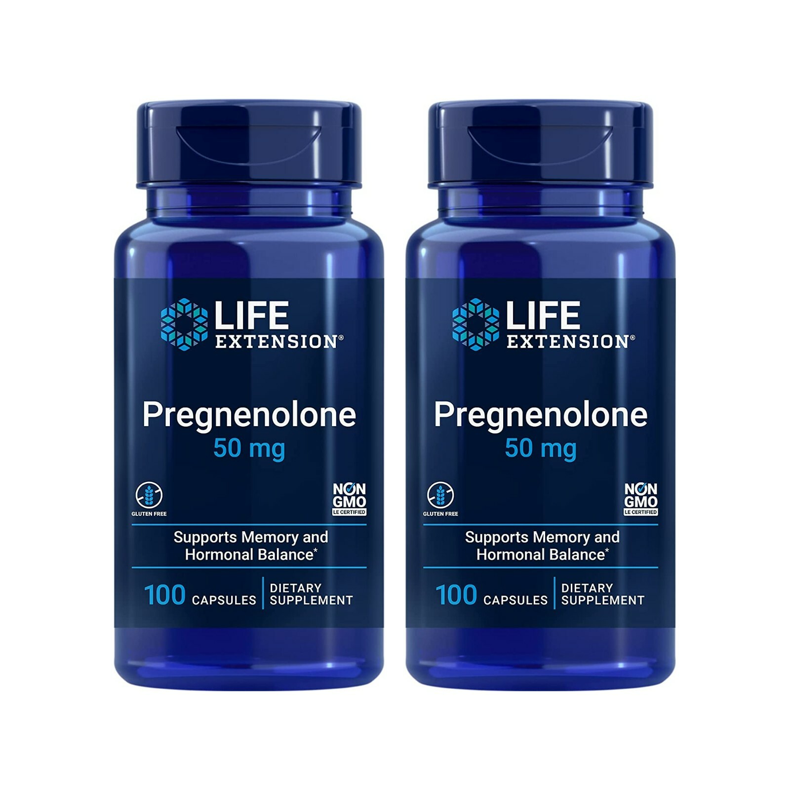 2 PACK Life Extension Pregnenolone 50mg Supports Memory Hormonal Balance 100Caps