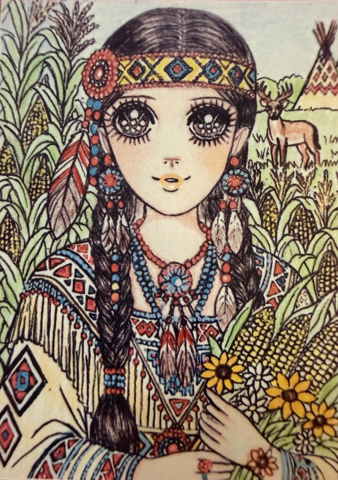 ACEO Photo PRINT#1 Big Starry Eyed American Lakota/ Sioux Indian in Cornfield 