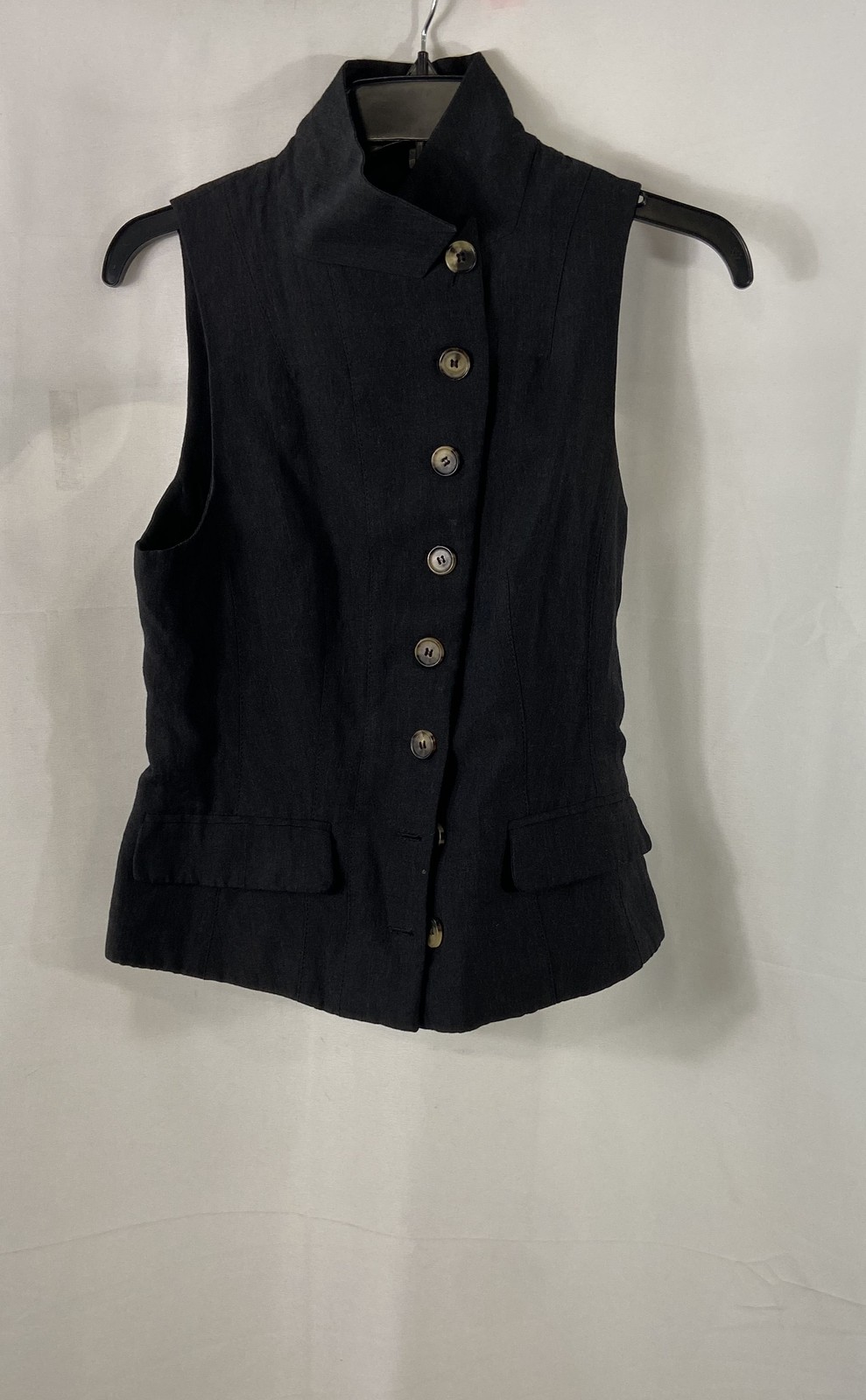 AllSaints Spitalfields Women\'s Gray Linen Wool Blend Button Front Vest Sz 10