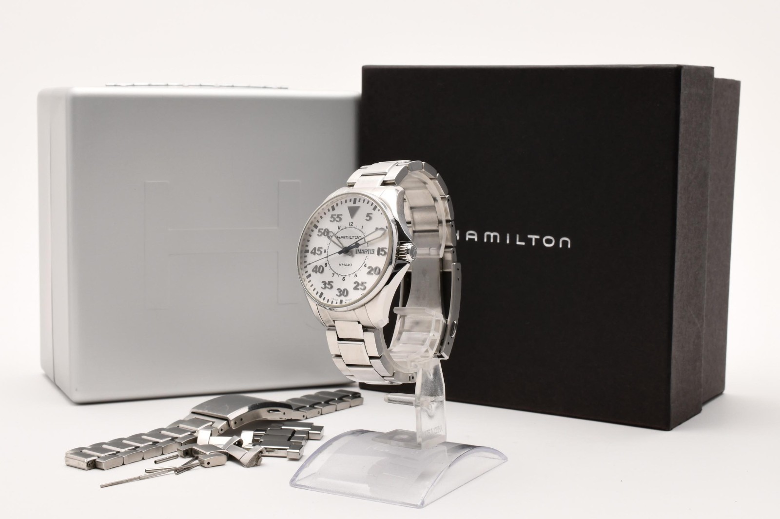 【NEAR MINT】HAMILTON Khaki Aviation Pilot H646110 White Day Date Quartz Japan