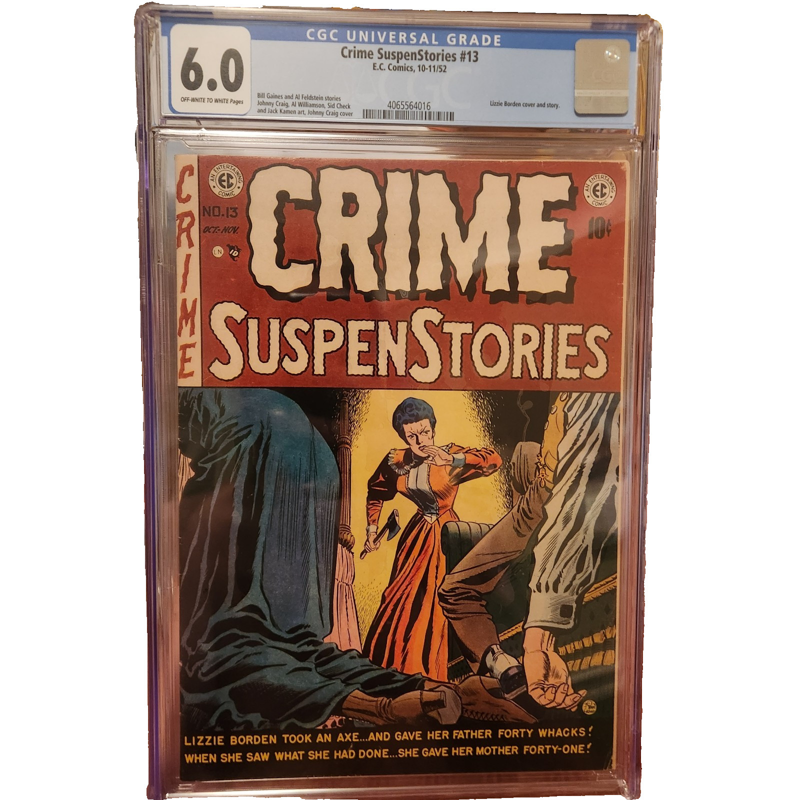 Crime Suspenstories #13 CGC 6.0 OW/W🔥LIZZY BORDEN STORY🔥TRADES & TIME-PAYMENTS