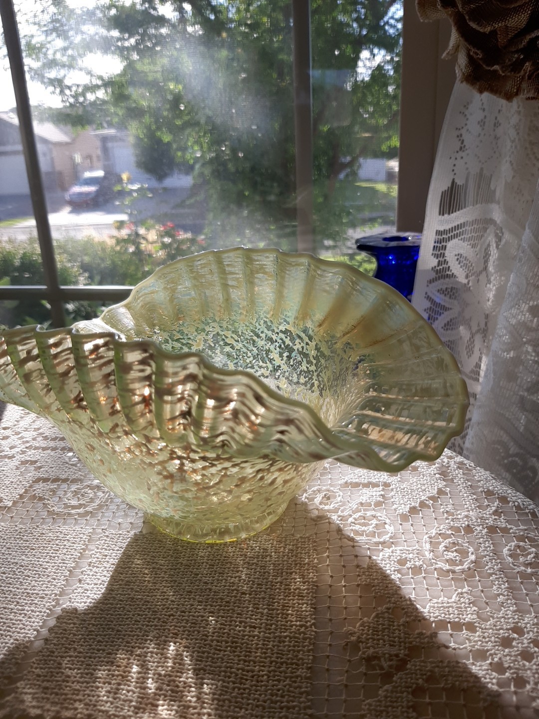 Vintage Fenton Topaz Opalescent SPLATTER BOWL GLOWS BEAUTIFULLY VERY VERYRARE