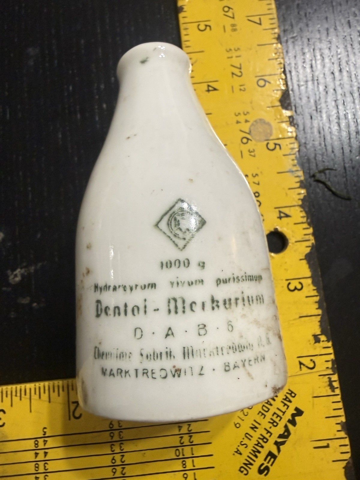 EMPTY Antique Apothecary Dental Mercury Glass Stoneware Medicine Bottle Germany
