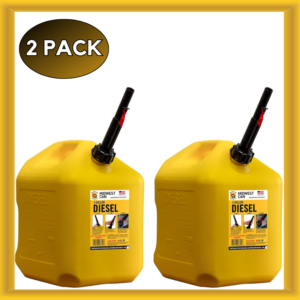 MIDWEST CAN 8610 5 GAL DIESEL CAN QUICK FLOW PORTABLE FUEL CONTAINER PACK OF 2