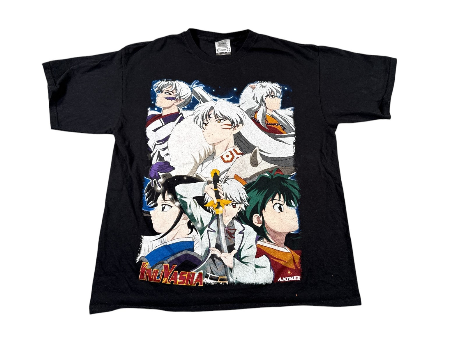 Vintage 2000s Inuyasha Double Sided T-Shirt Mens XL Black Anime Y2K AOP Logo