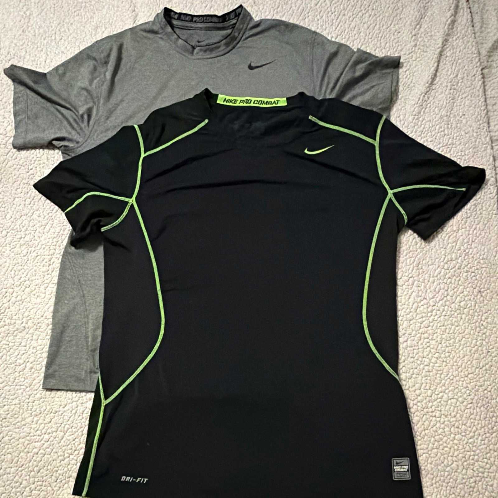 Nike Pro Combat Dri-FIT Compression Tees Men’s L Short Sleeve Crew Black/Gray