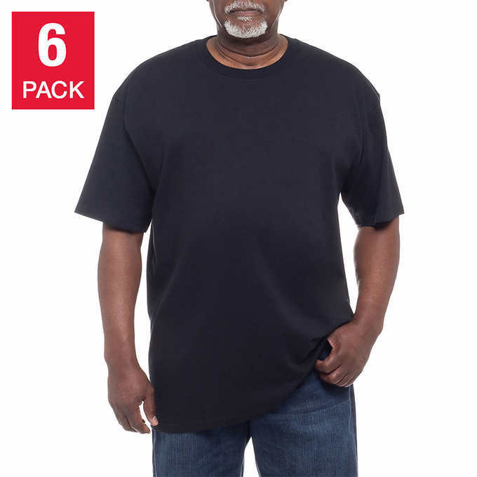 Kirkland Signature Men’s Crew Neck Tee, 6-pack Heavyweight Cotton White Black