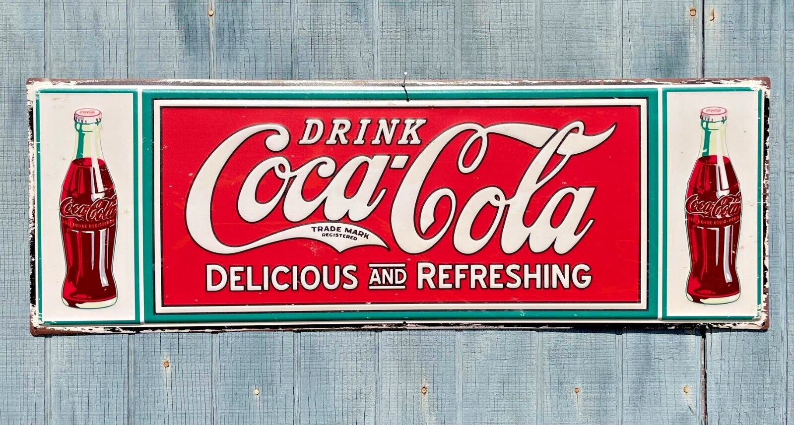 NEW Two Bottle Drink Coca-Cola / Coke Metal Sign 36in X 12.25in Vintage Look NEW Two Bottle Drink Coca-Cola / Coke Metal Sign 36in X 12.25in Vintage Look