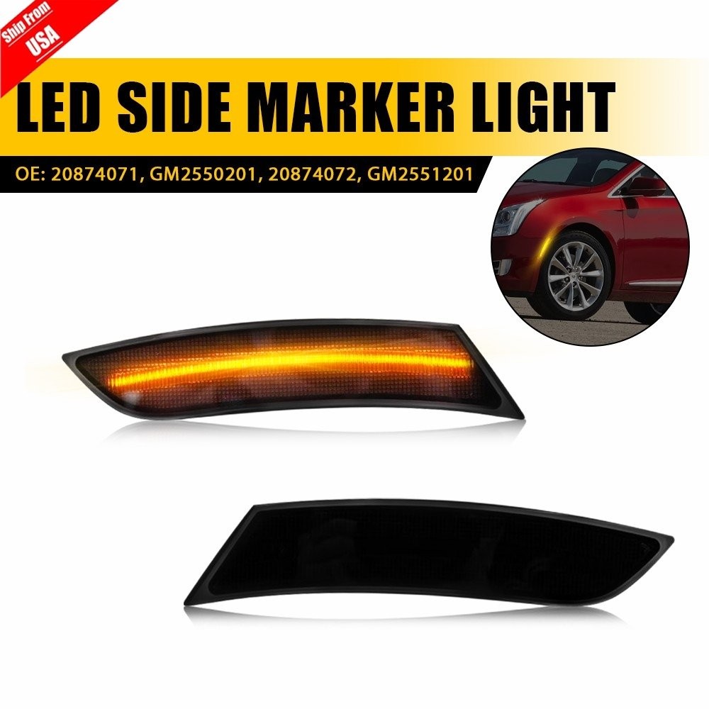 2X Smoked Amber LED Front Bumper Side Marker Lights Fit for 2013-17 Cadillac XTS