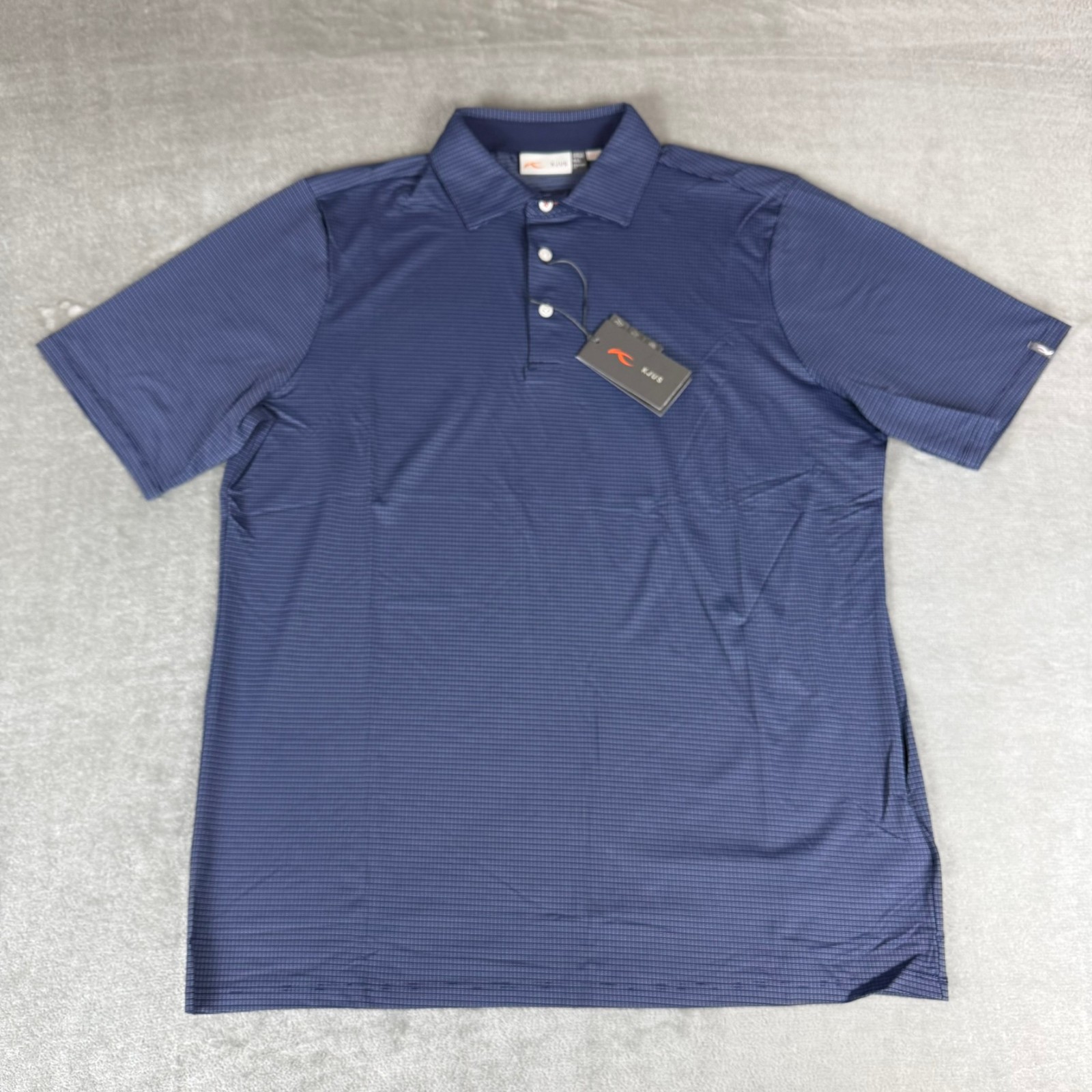 KJUS Preston Polo Shirt Mens 52 Large Atlanta Blue Geometric Stretch UPF 50+ NWT