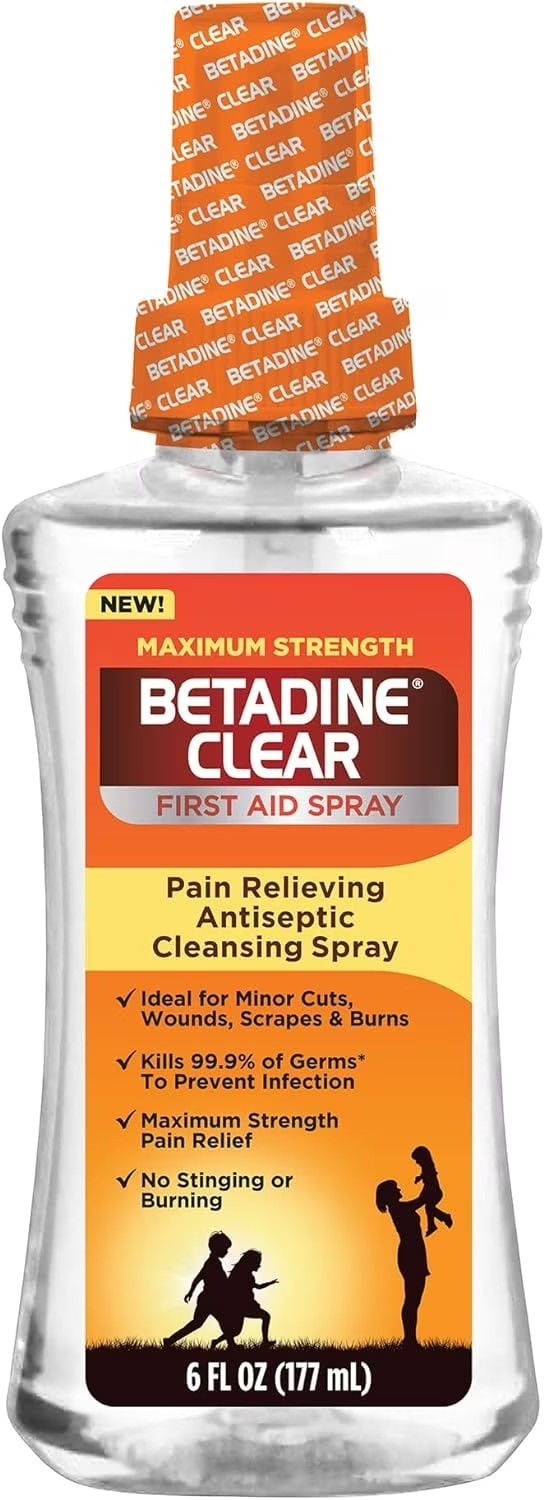 Betadine Clear Max Strength Pain Relieving Antiseptic First Aid Spray, 6 oz