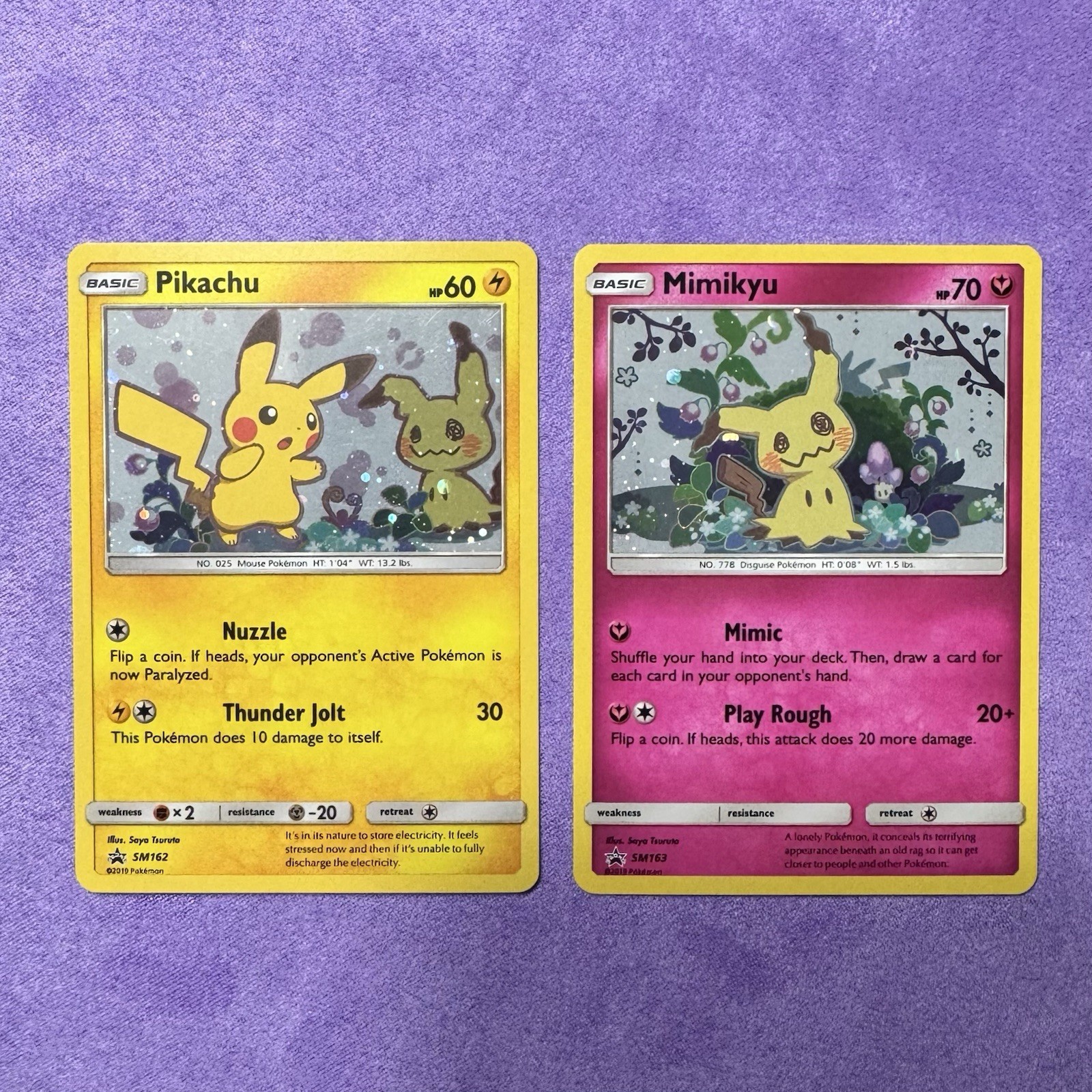 Nintendo Pokemon TCG Sun & Moon Pikachu SM162 Mimikyu SM163 Holo x2 2017
