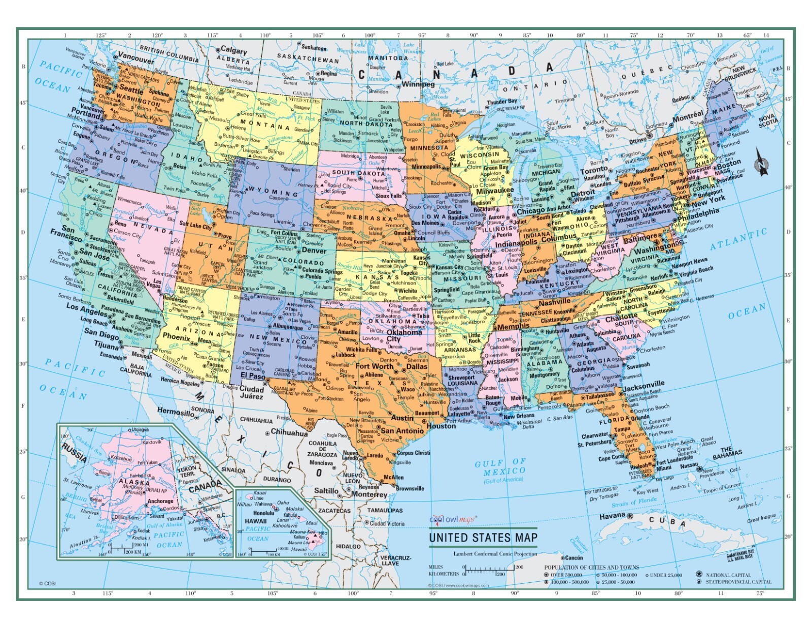 USA United States Wall Map Color Poster 32\