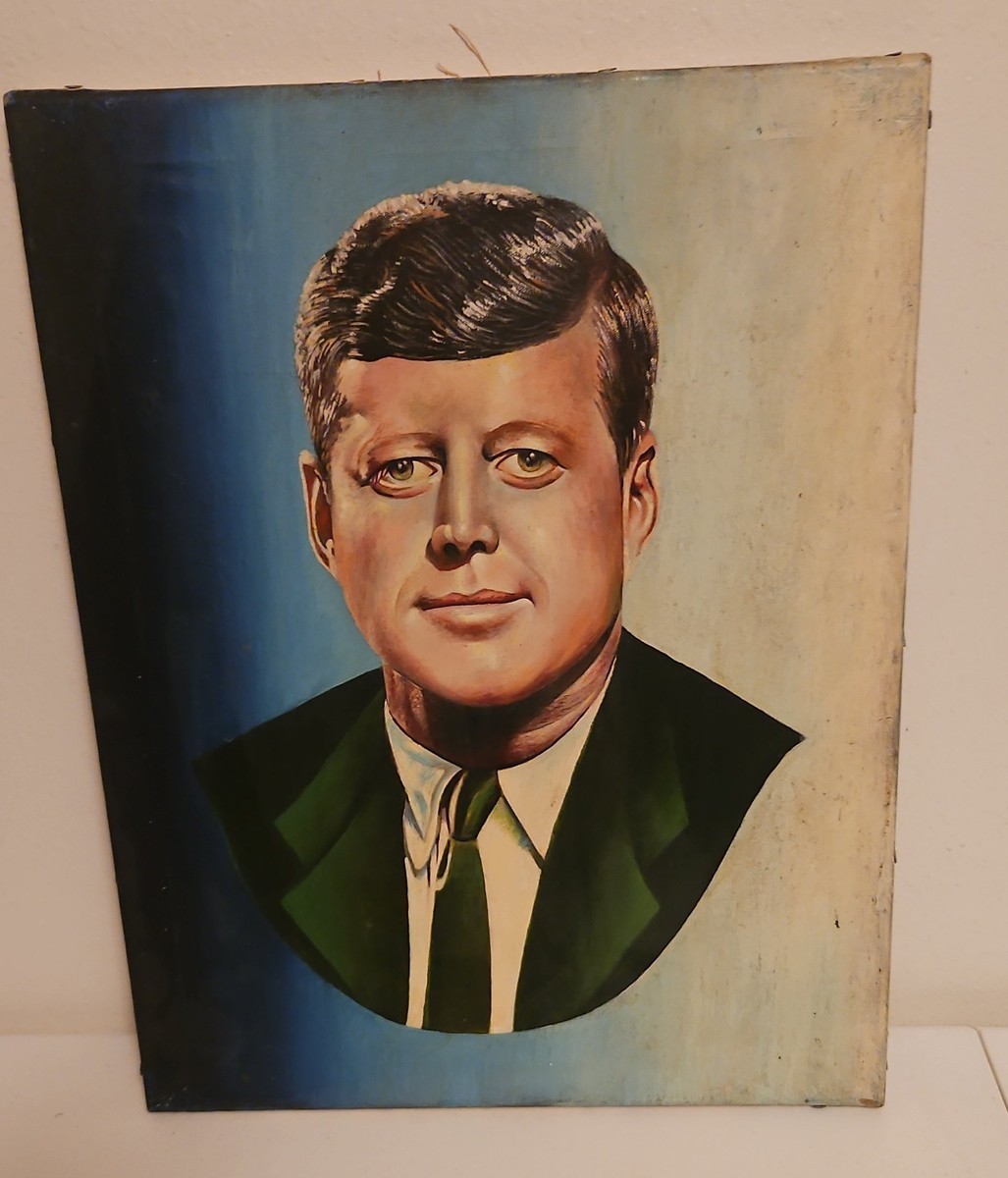 Vintage John F. Kennedy Oil Portrait Painting