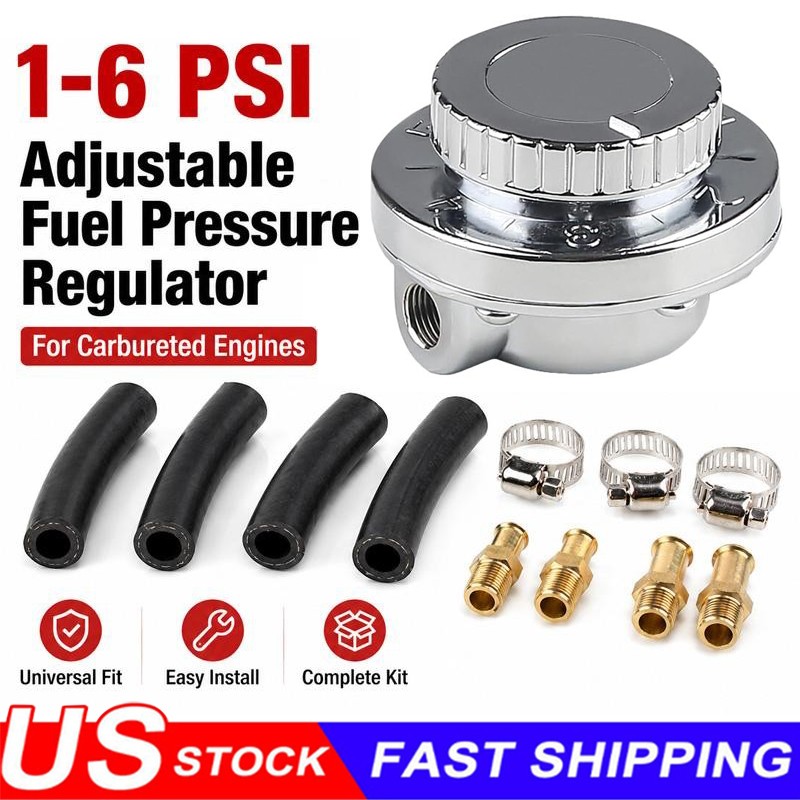 ⭐1-6 PSI Universal Adjustable Fuel Pressure Regulator Kit For Carburetor Engine⭐