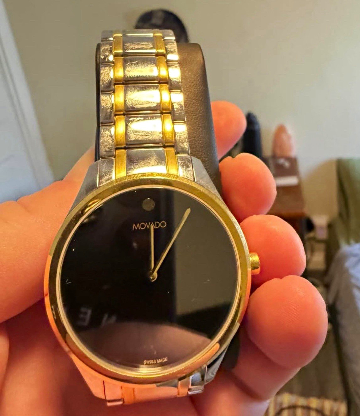 Movado Museum Swiss Made Quartz Black Dial Two-Tone Bracelet Watch w/ Box