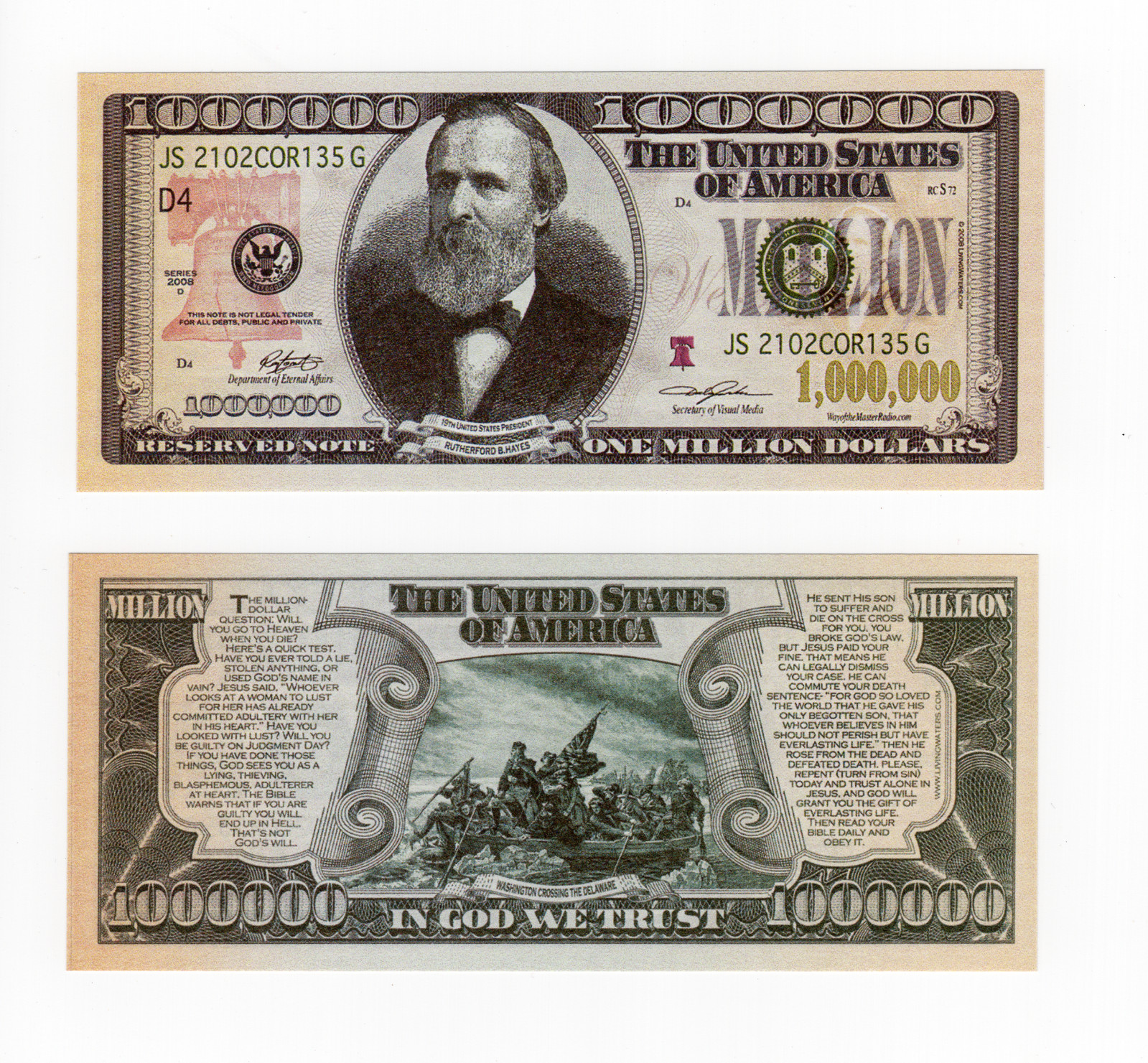 Vintage $1,000,000 One Million Dollars Rutherford B Hayes *NEW PRINTED NOVELTY*