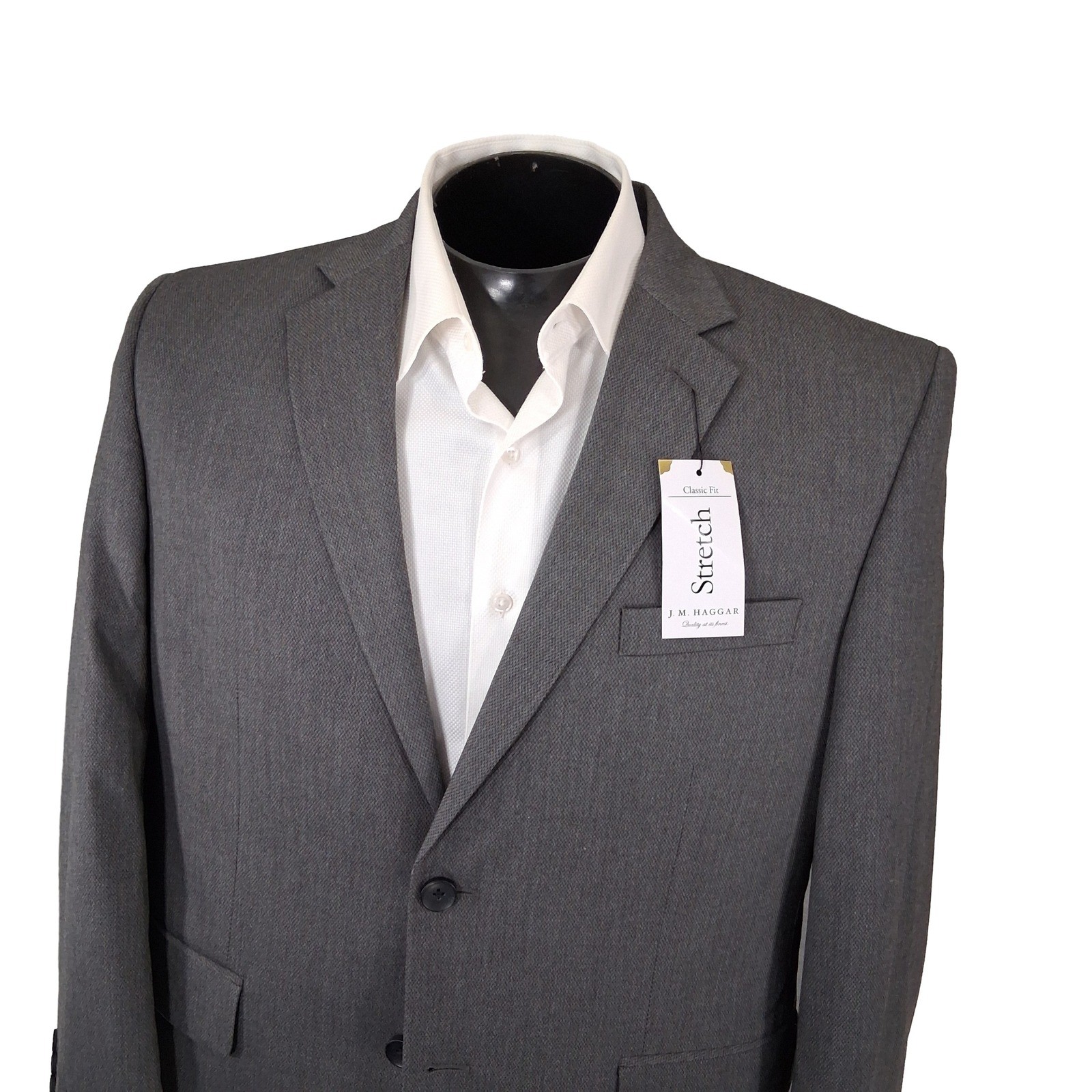 J.M. Haggar Suit Mens 42S 34x30 Gray Classic Fit Stretch Two Button Blazer