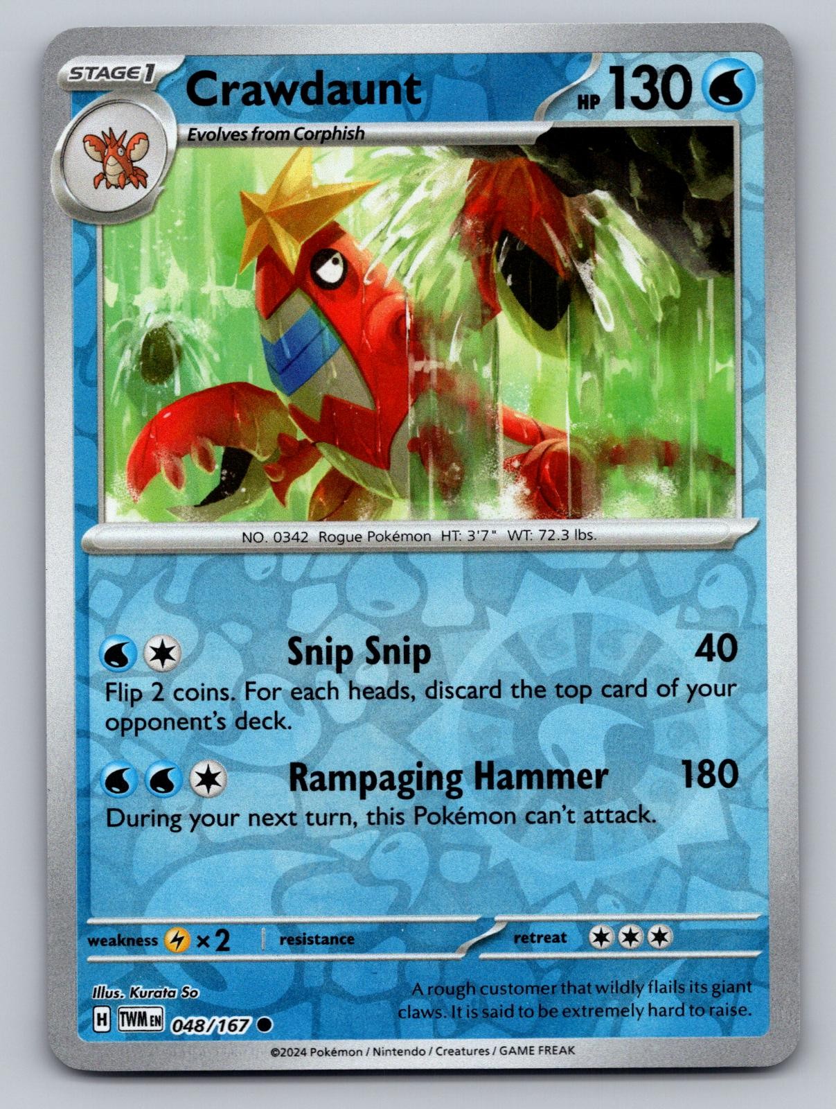 Crawdaunt 048/167 Common Twilight Masquerade Pokemon Reverse Holo Near Mint