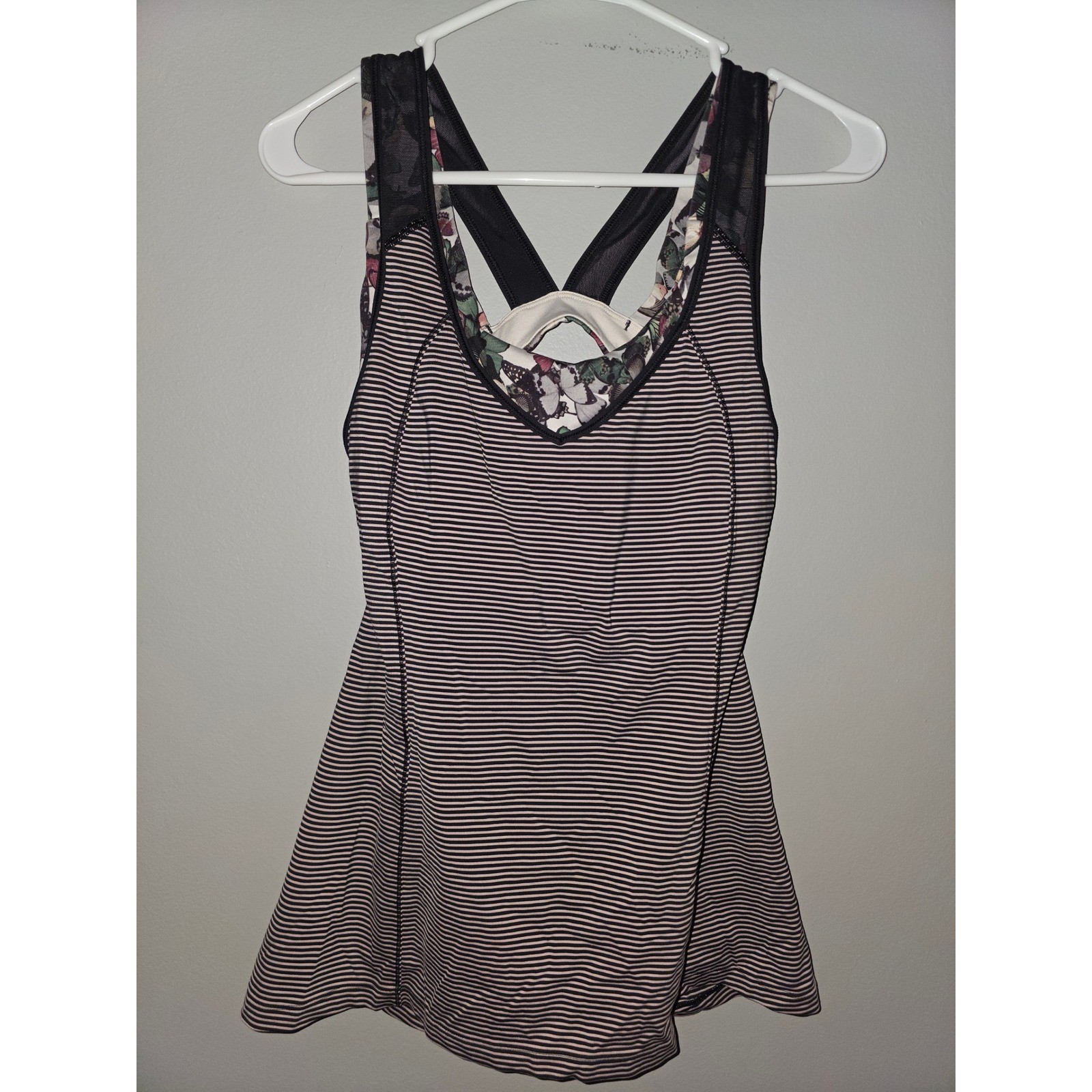 Lululemon Striped Tank Top with Built-in Butterfly Floral Sports Bra Size 8