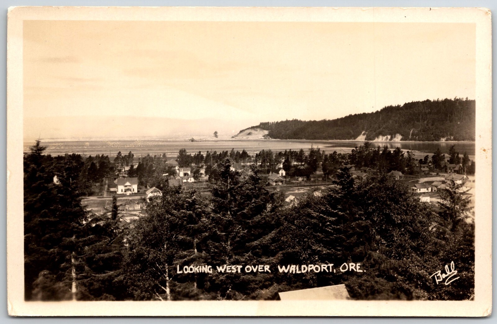 waldport oregon RPPC looking west bird\'s eye view BALL Unposted