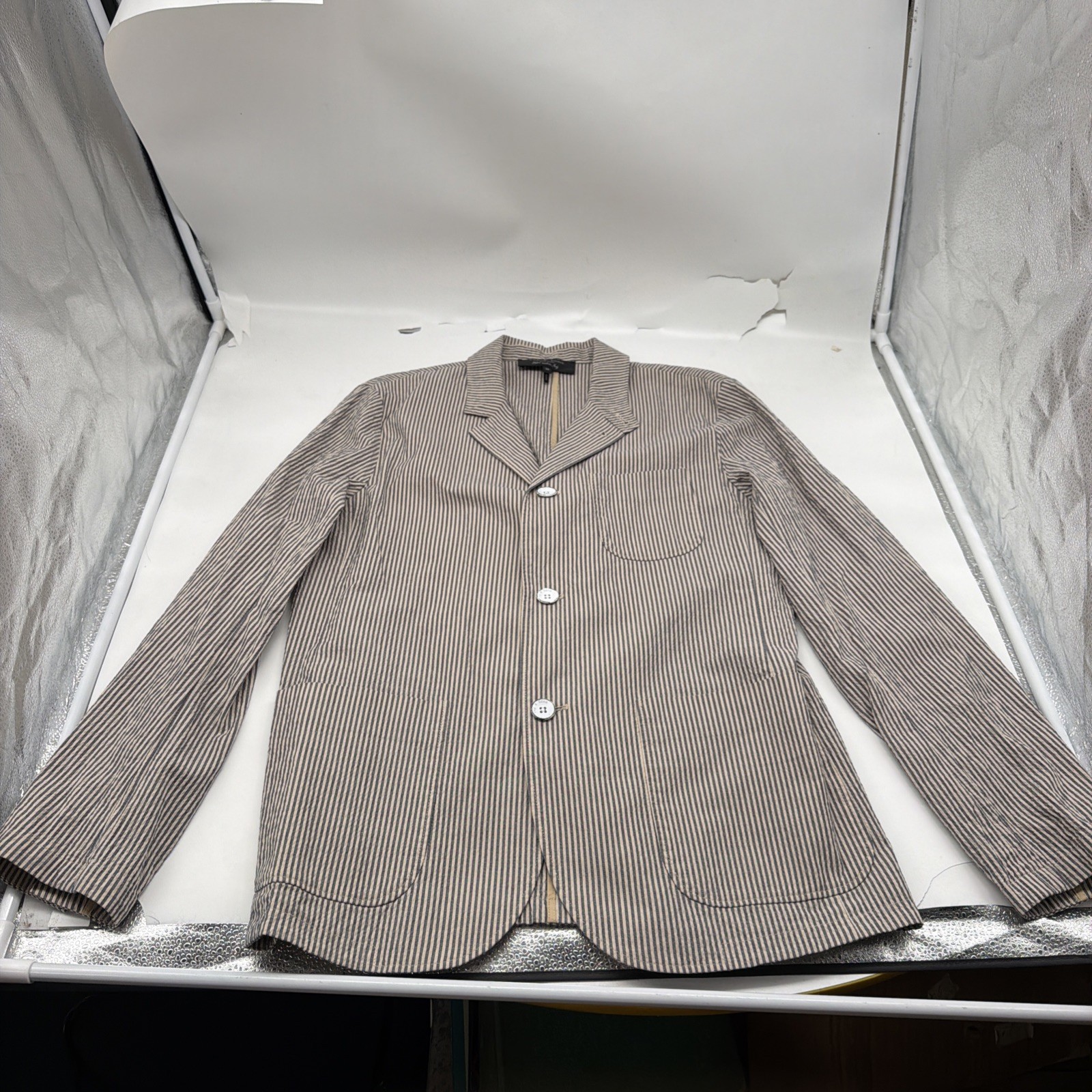 $595 NWOT Men\'s 38 Rag & Bone Stretch Seersucker Unlined Cotton/Elastane Blazer