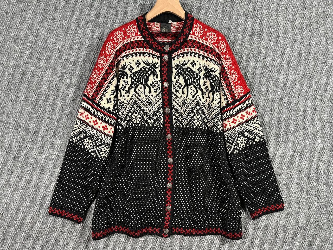 Vintage 80s Selbu Superwash Norwegian Moose Fair Isle Cardigan Sweater