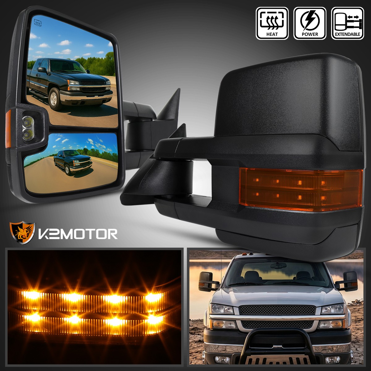 Power Heated Tow Mirrors Fits 2003-2006 Chevy Silverado GMC Sierra 1500 2500