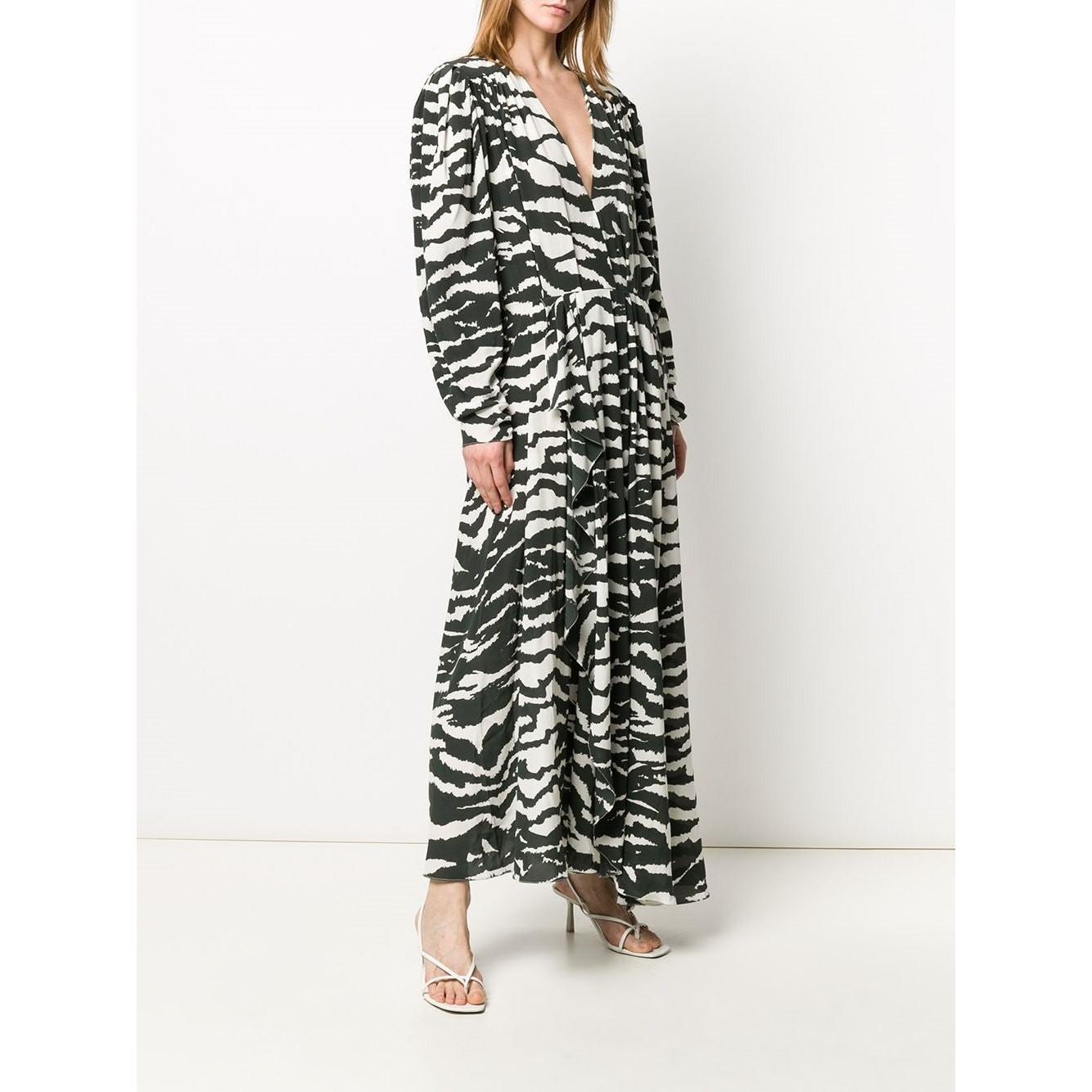 ISABEL MARANT NWT $1245 Blaine Ruched Zebra Silk Blend Midi Dress Size 4-6