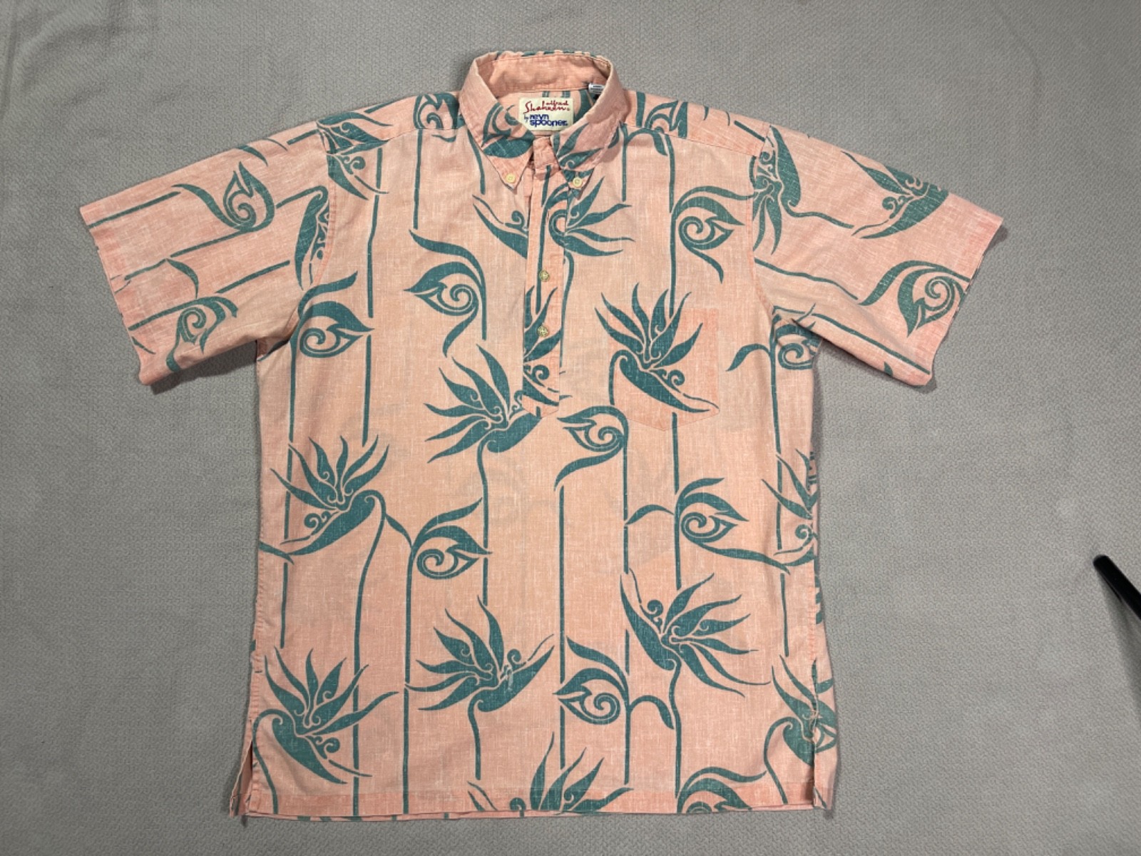 Reyn Spooner Alfred Shaheen Mens Shirt M Orange Pullover Reverse Print Floral