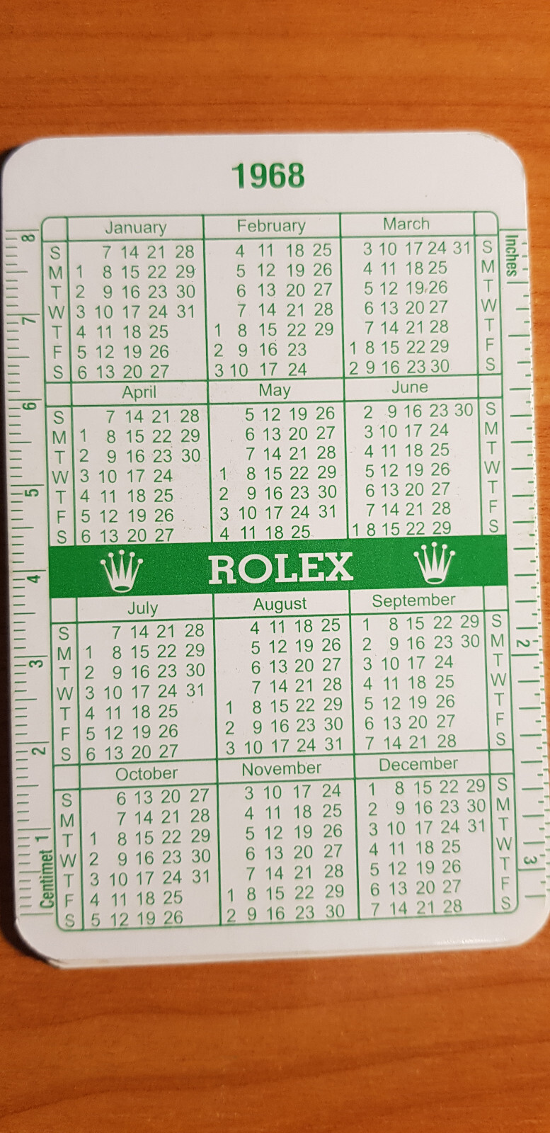 vintage Rolex Calendar 1968-1969 in good condition