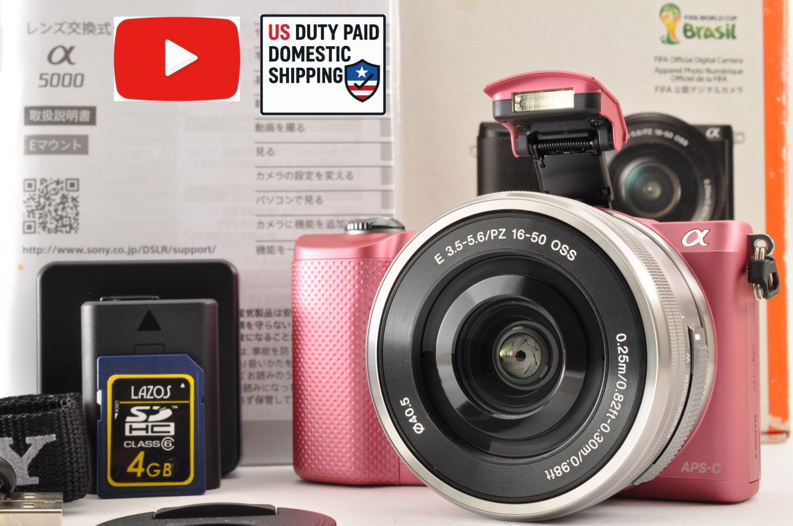 [Top Mint+++] SONY Alpha A5000 Digital Camera PINK & SELP1650 Lens English OK