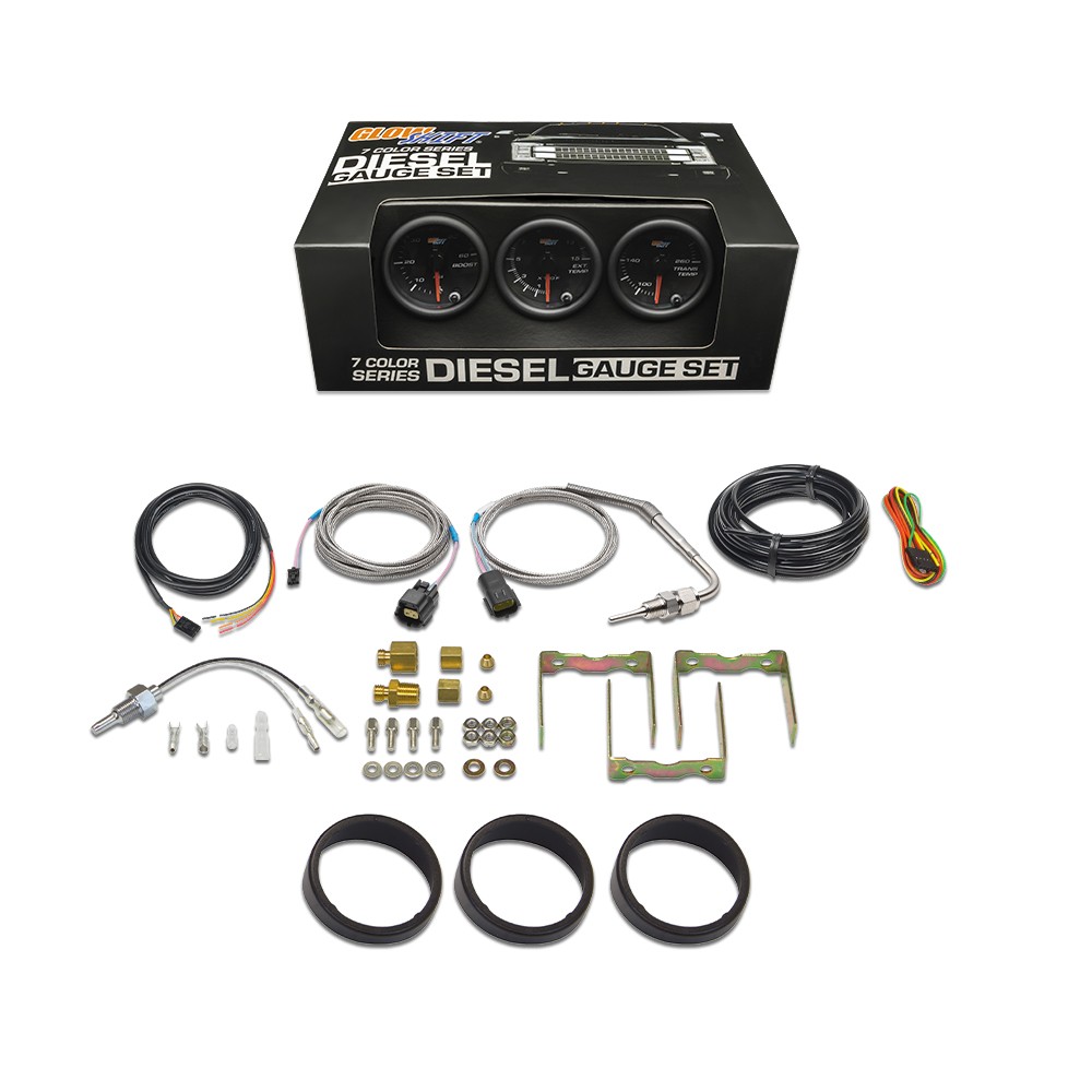 GlowShift Boost, 1500F Pyro EGT & Trans Temp Diesel Gauge Set, Black 7 Color