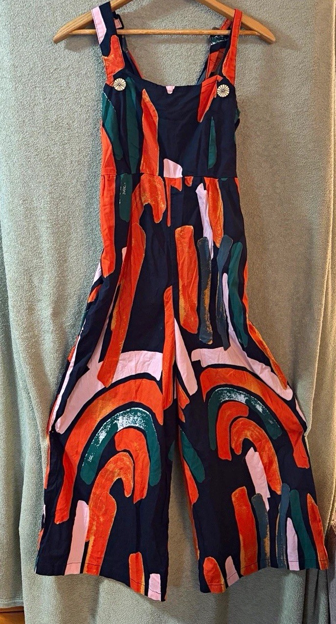 Bel Kazan Multicolor Abstract Wide-Leg Square Neck Rayon Jumpsuit S Bel Kazan Multicolor Abstract Wide-Leg Square Neck Rayon Jumpsuit S