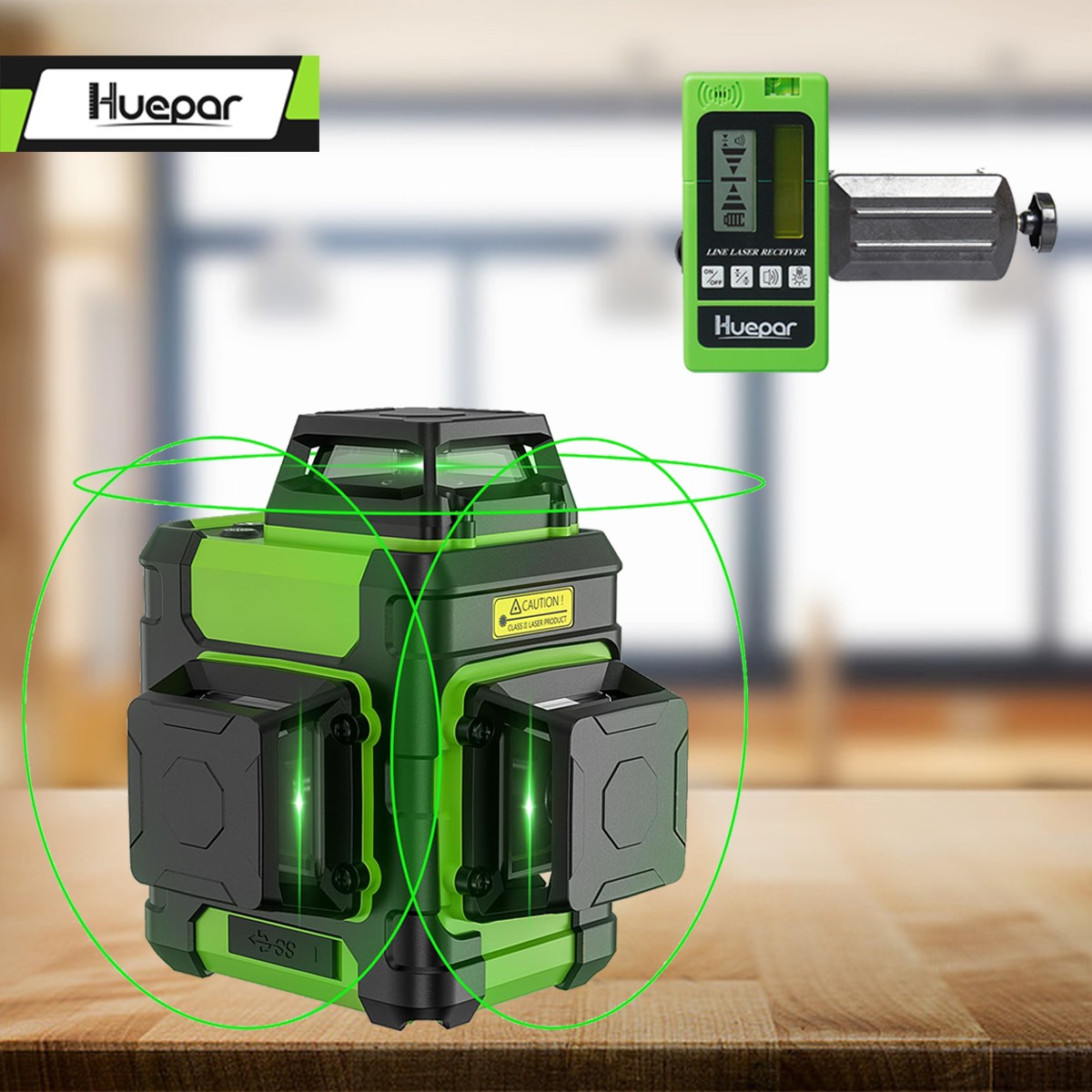 Huepar 3D Laser Level 360 Self Leveling Green & Hard Carry Case HM03CG+Receiver Huepar 3D Laser Level 360 Self Leveling Green & Hard Carry Case HM03CG+Receiver