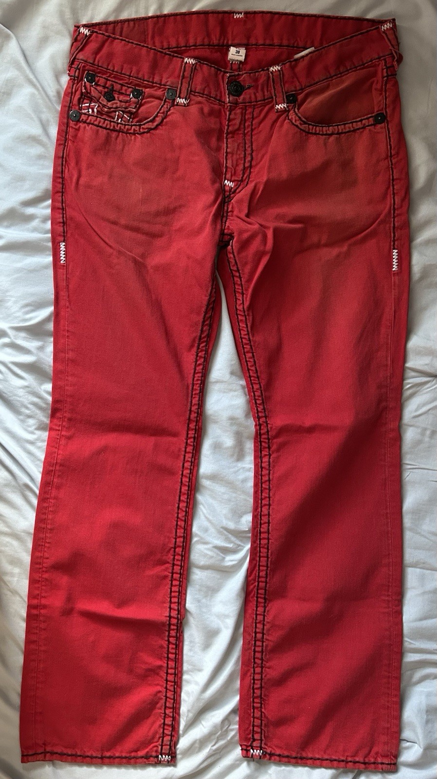 Red True Religion Men\'s Jeans Straight Super T Size 38x33