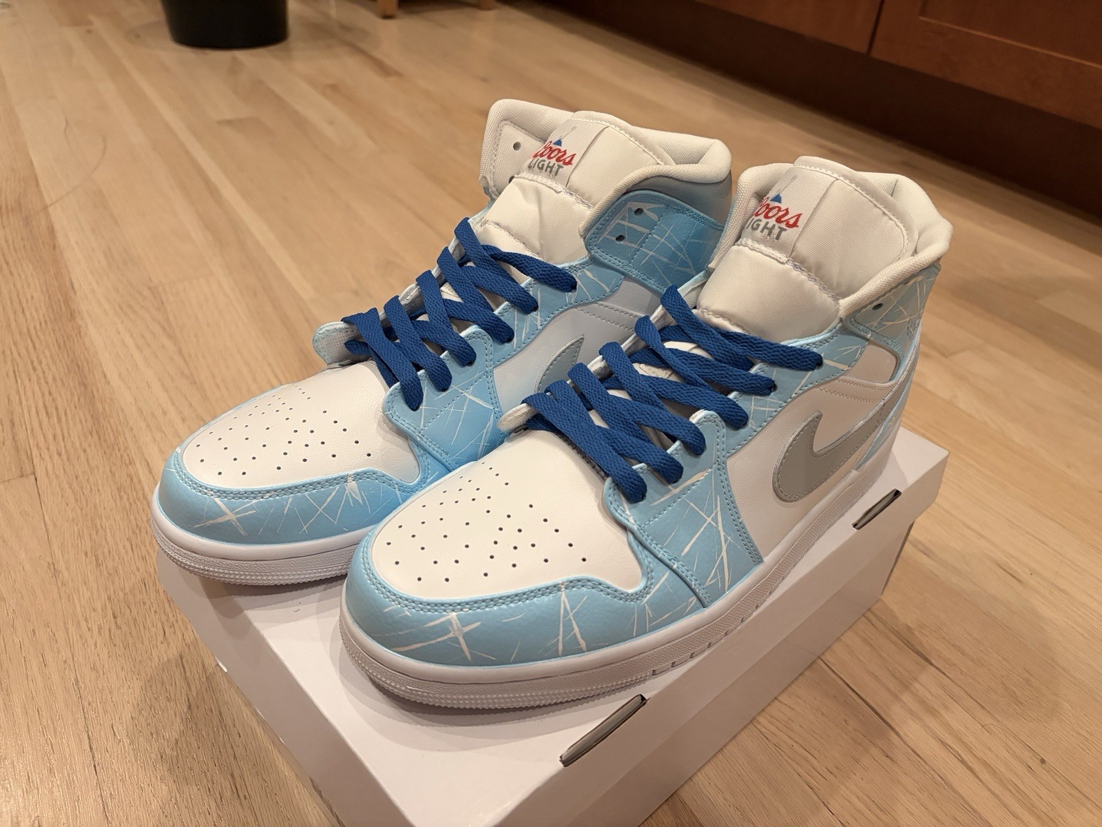RARE Nike Air Jordan 1 Mid Coors Light March Hoops Custom Sneakers Size 10.5