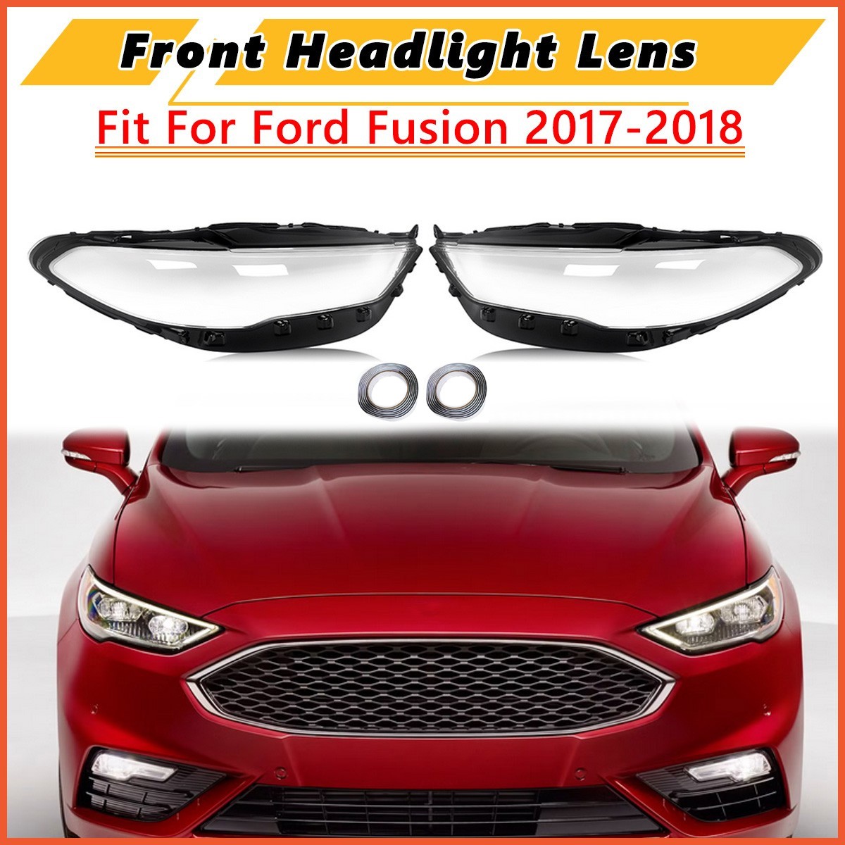 Pair Headlight Lens HeadLamp Cover Shell For Ford Fusion 2017-2020 Left+Right